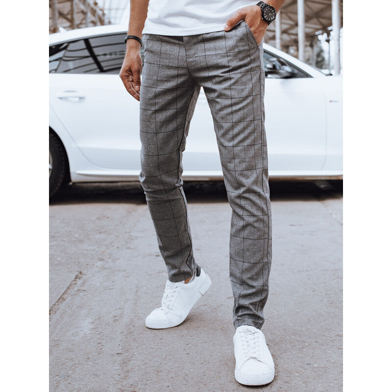 BASIC Tmavě šedé ležérní kárované kalhoty UX4403