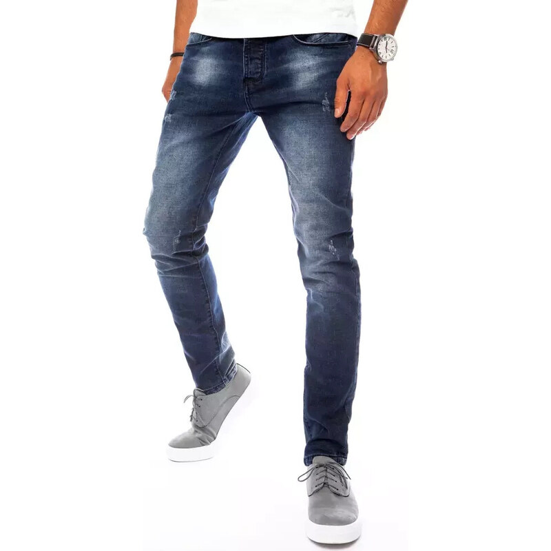 BASIC Tmavě modré džíny s prosvětlenými detaily Denim vzor
