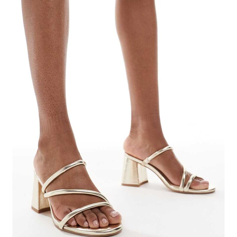 London Rebel Wide Fit strappy block heeled slip on sandals in
