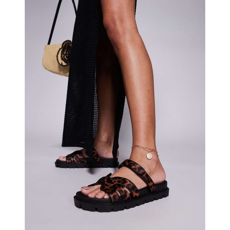 SIMMI Shoes Simmi London Adelle strappy flat sandals in leopard-Multi 115510449