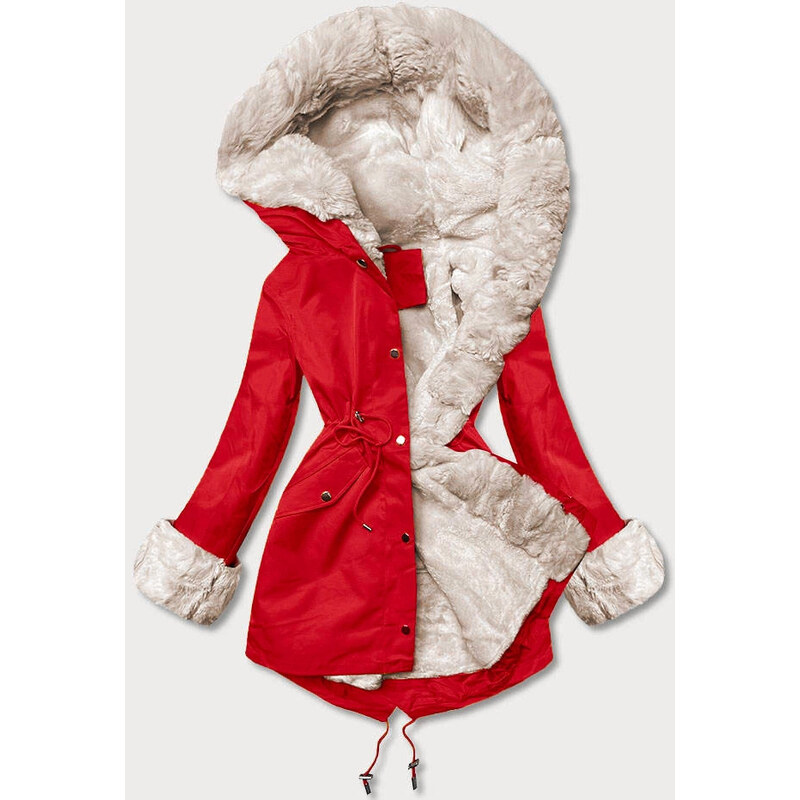 J.STYLE Světle červená parka s kožešinovou podšívkou (5M763-270)