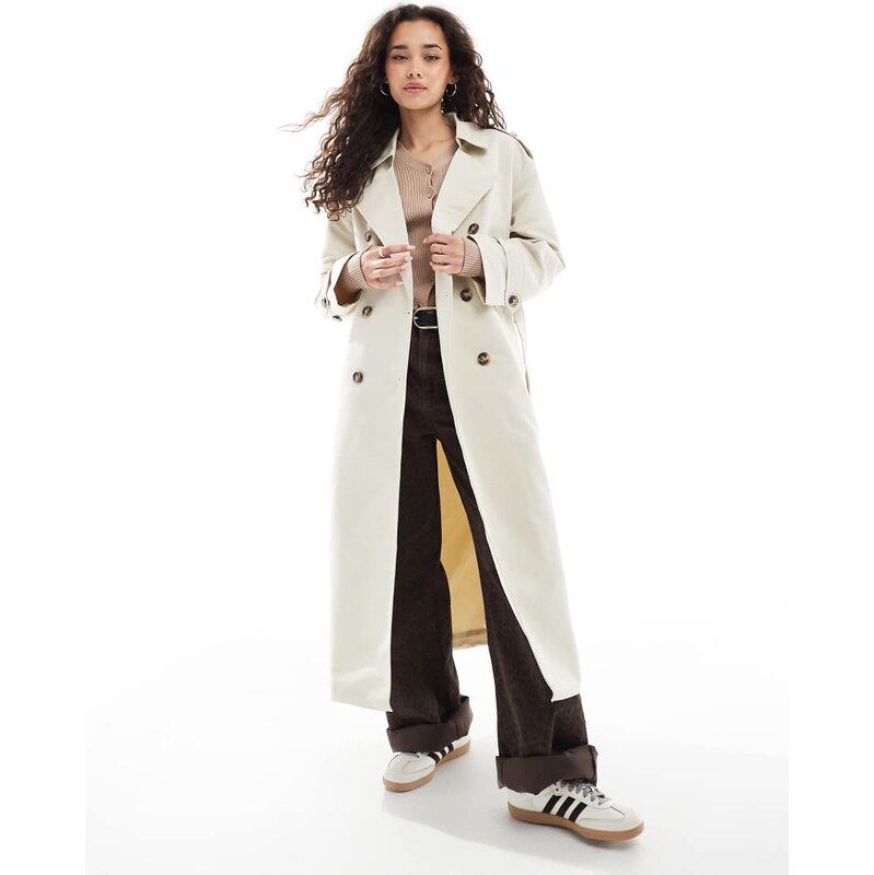 Vero Moda longline belted trench coat in oatmeal-Neutral 111007183