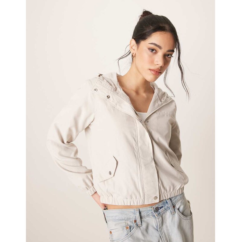 JDY hooded lightweight cropped jacket in beige-Neutral