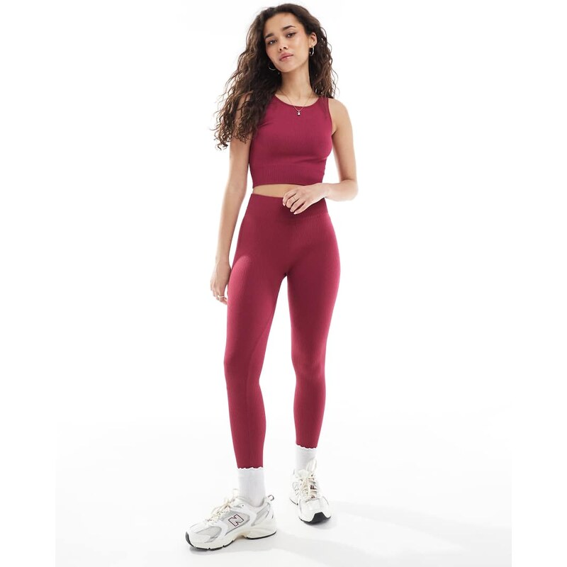 ONLY seamless leggins co-ord in burgundy-Red