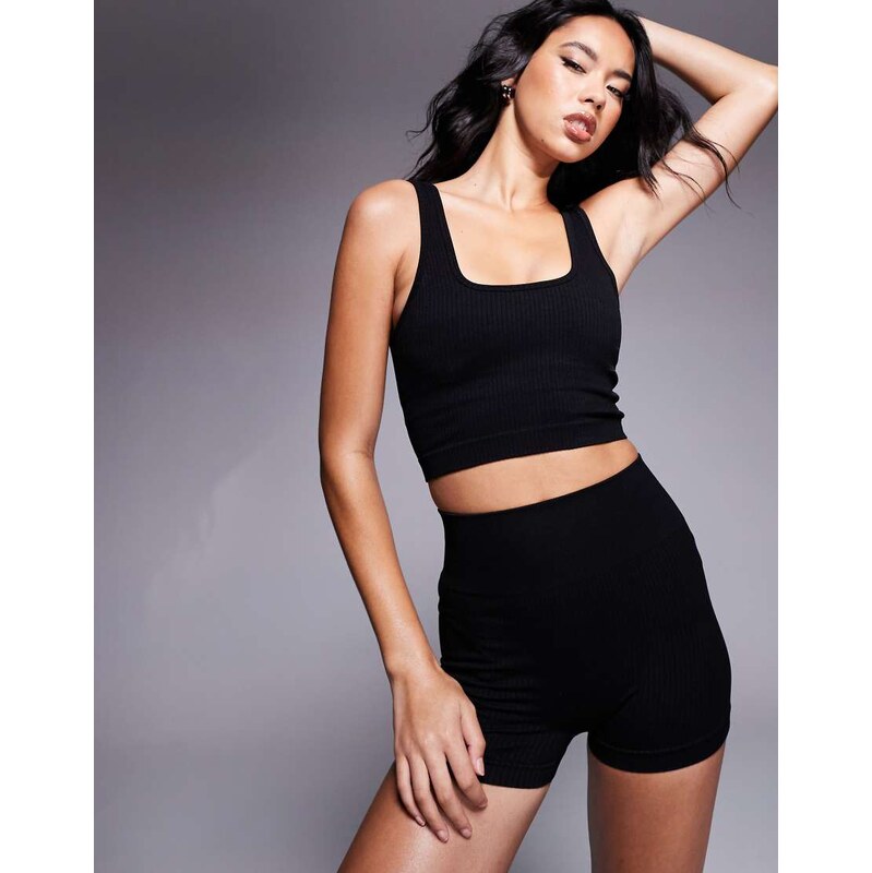 4505 Icon seamless rib square neck vest in black 106002361