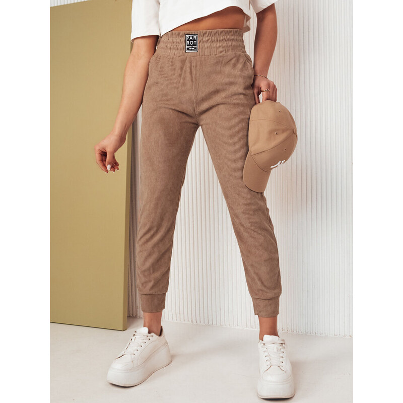BASIC Camel manšestrové vypasované tepláky LORIST Hnědá 90958371