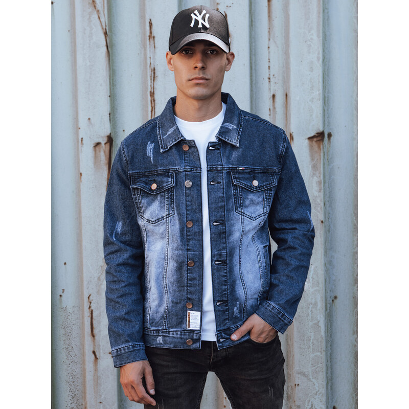 BASIC Modrá pánská džínová bunda Denim vzor