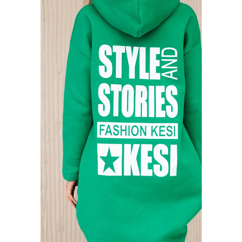 K-Fashion Zateplená mikina s dlouhými zády a kapucí zelená 100642159
