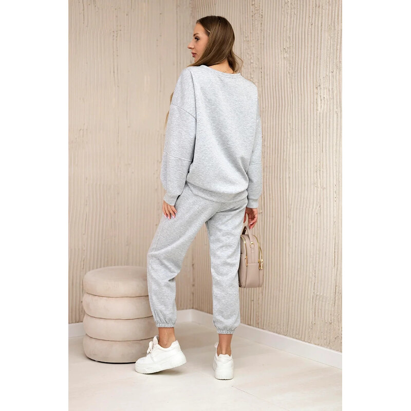 K-Fashion Komplet teplákové + kalhoty máslová látka světle šedá 104335043