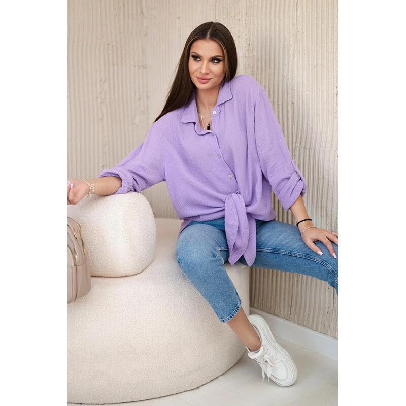 K-Fashion Bavlněná mušelínová košile oversize fialka