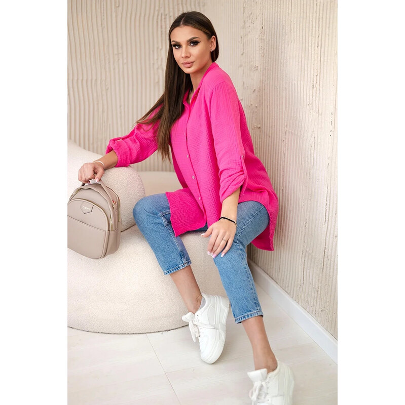 K-Fashion Bavlněná mušelínová košile oversize růžový