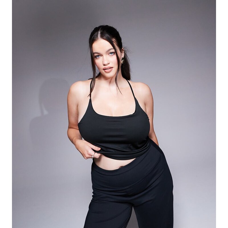 4505 Curve Icon yoga cami crop top with inner bra-Black