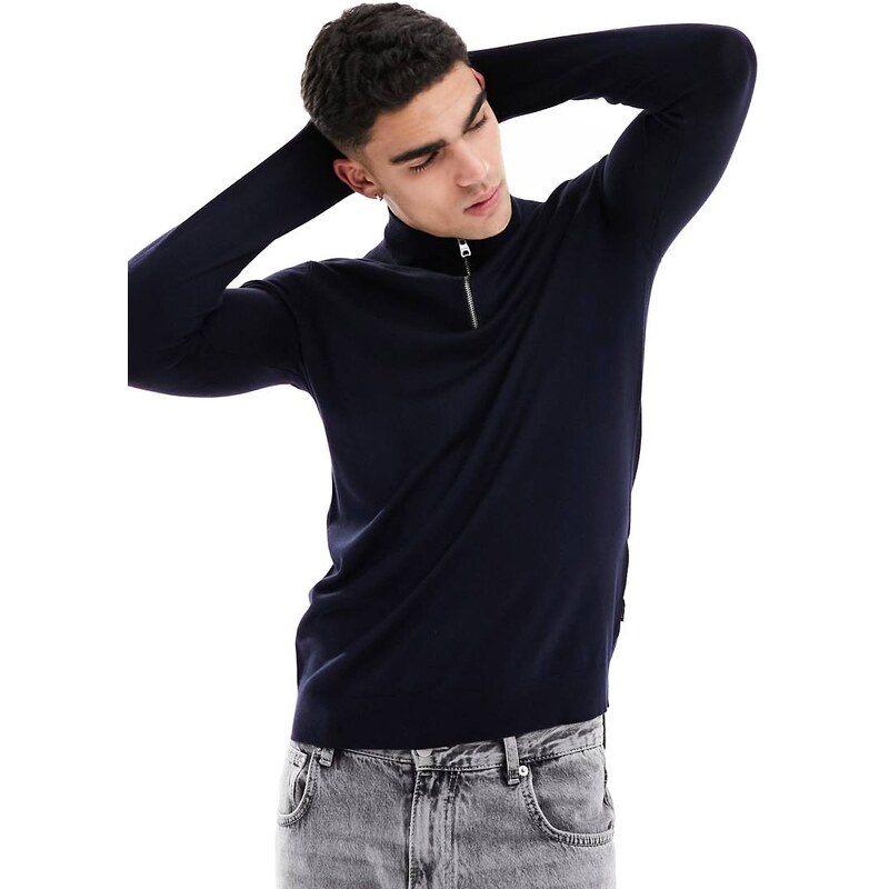 ONLY & SONS 1/4 zip jumper in navy