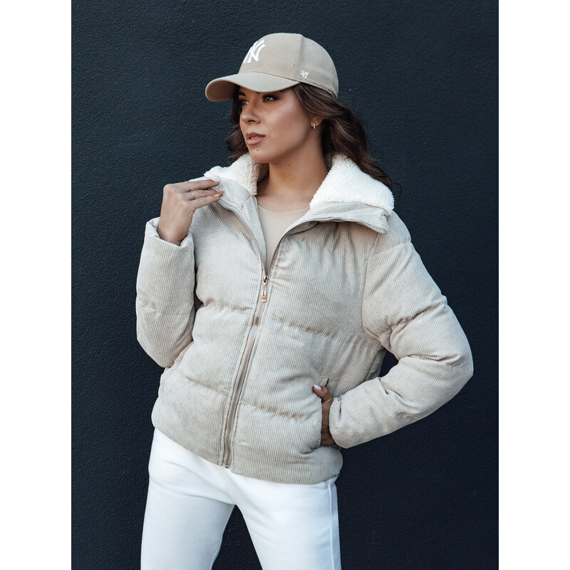 BASIC Smetanová dámská manšestrová bunda TRENDYGLAM TY4358