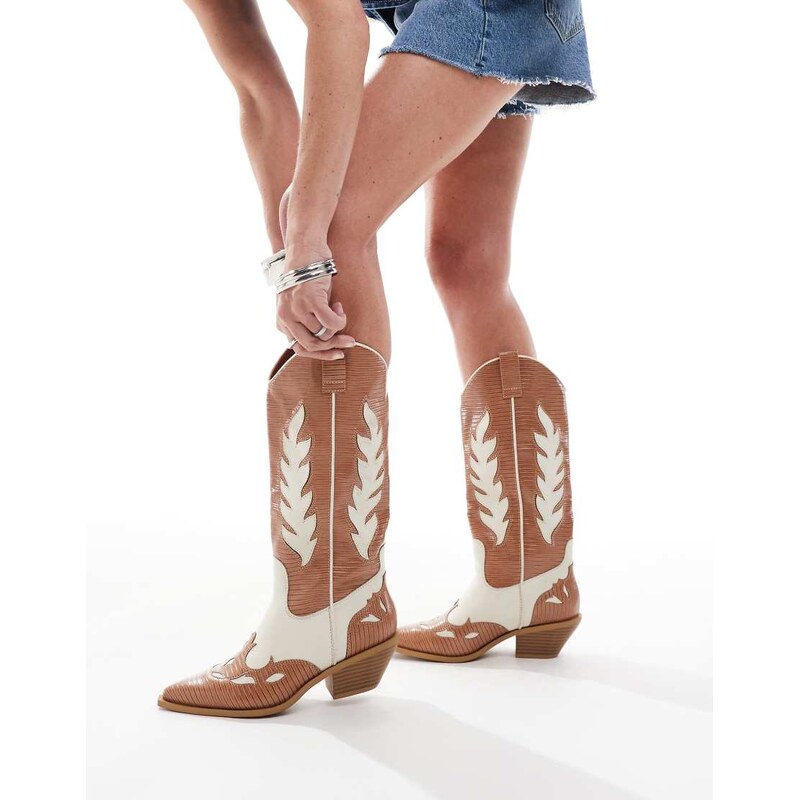 SEQWL Lexus colourblock western boots in cream-Brown 104359128