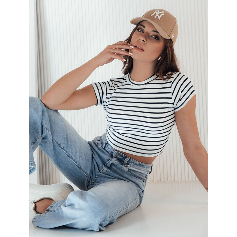 BASIC Bílé pruhované tričko LUNA ROSE RY2258
