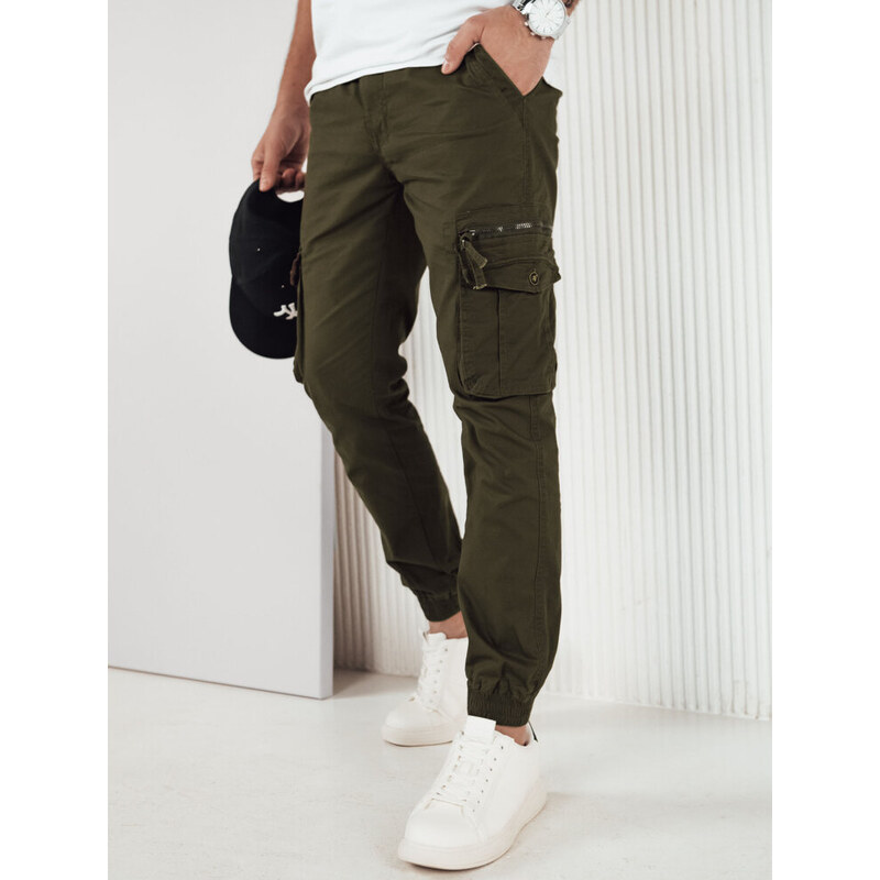BASIC Tmavé khaki cargo kalhoty UX4178