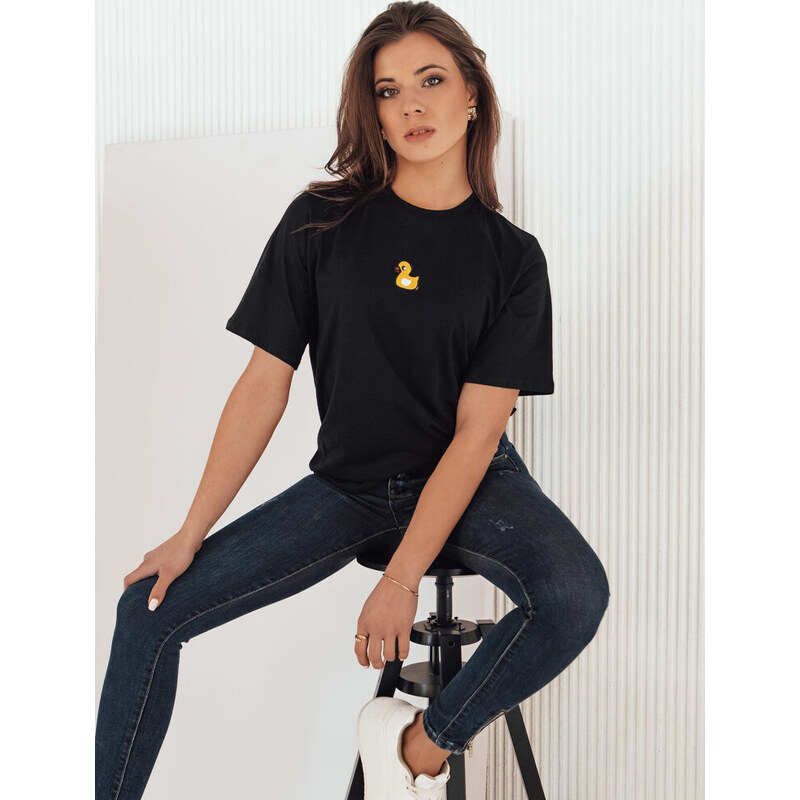 BASIC Černé tričko s výšivkou kačenky MIA ROSE RY2255