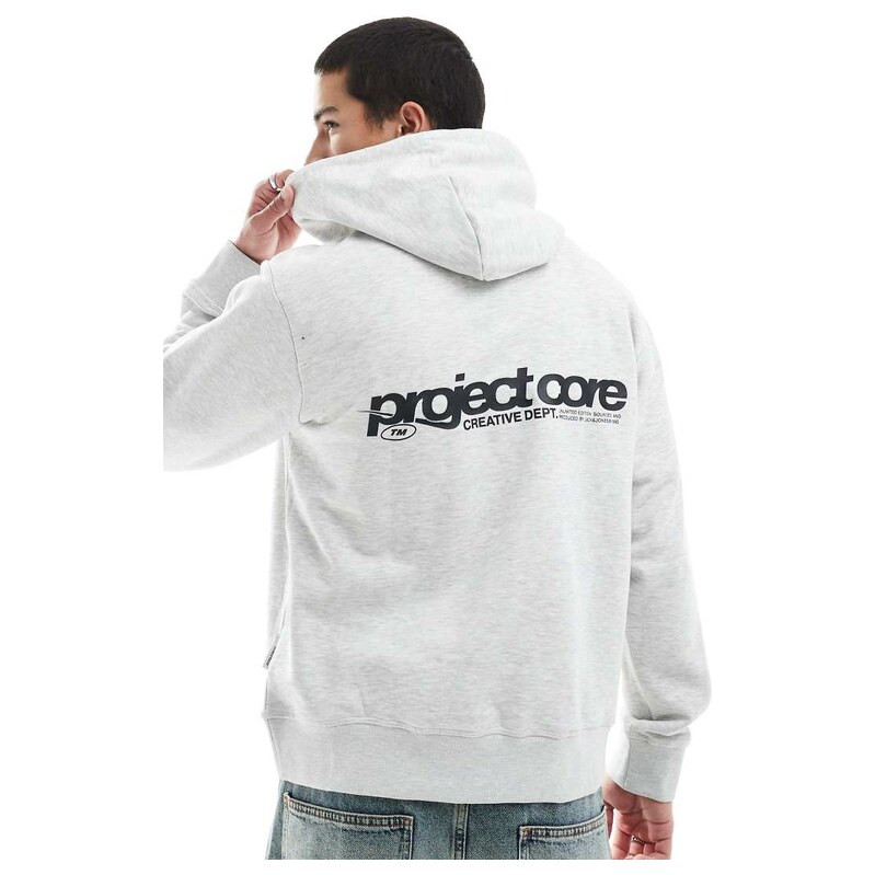 Jack & Jones oversized hoodie with text backprint in grey