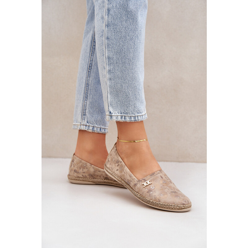 Elegantní Velurové Espadrilky S Květinami Dámské Béžové Zazoo