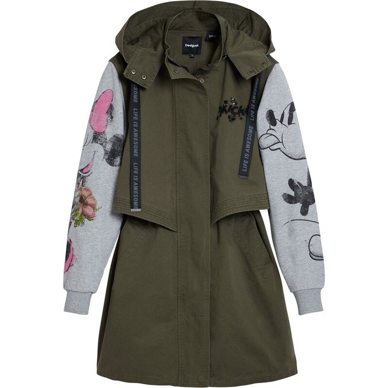 Desigual Přechodová parka světle šedá / khaki / mix barev
