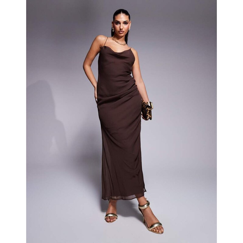 ASOS DESIGN asymmetric neck maxi dress with draped skirt and