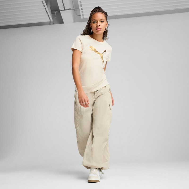 PUMA - ESS METALLIC TEE DÁMSKÉ BAVLNĚNÉ TRIKO KRÉMOVÉ