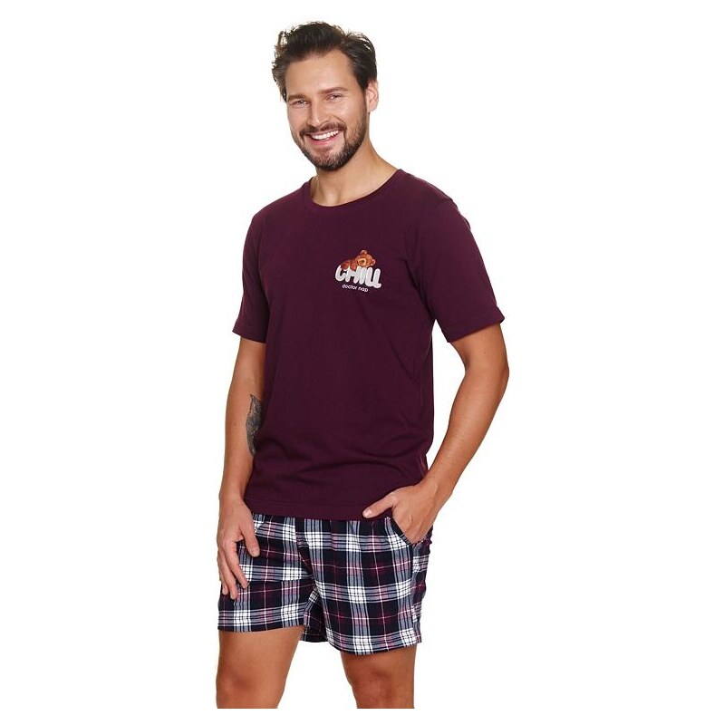 DN Nightwear Pánské pyžamo Chill teddy vínové