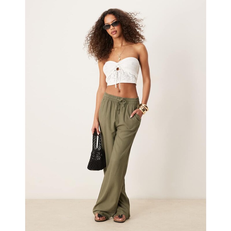 JDY wide leg linen blend trouser co-ord in khaki-Green