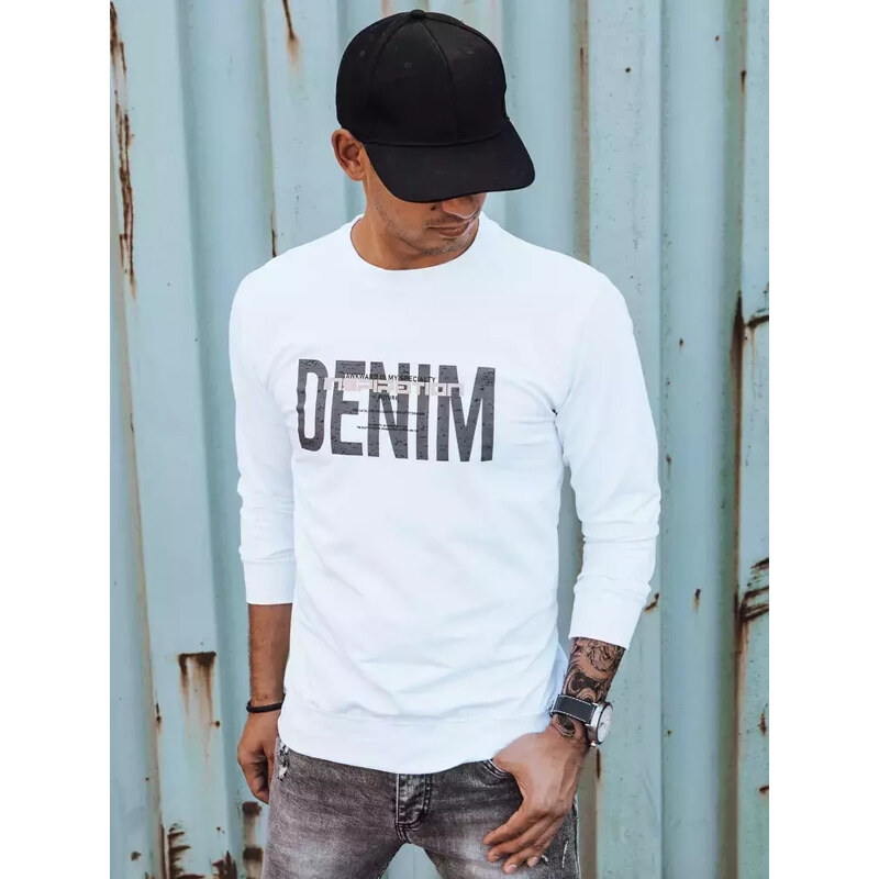 BASIC Bílá mikina s nápisem DENIM
