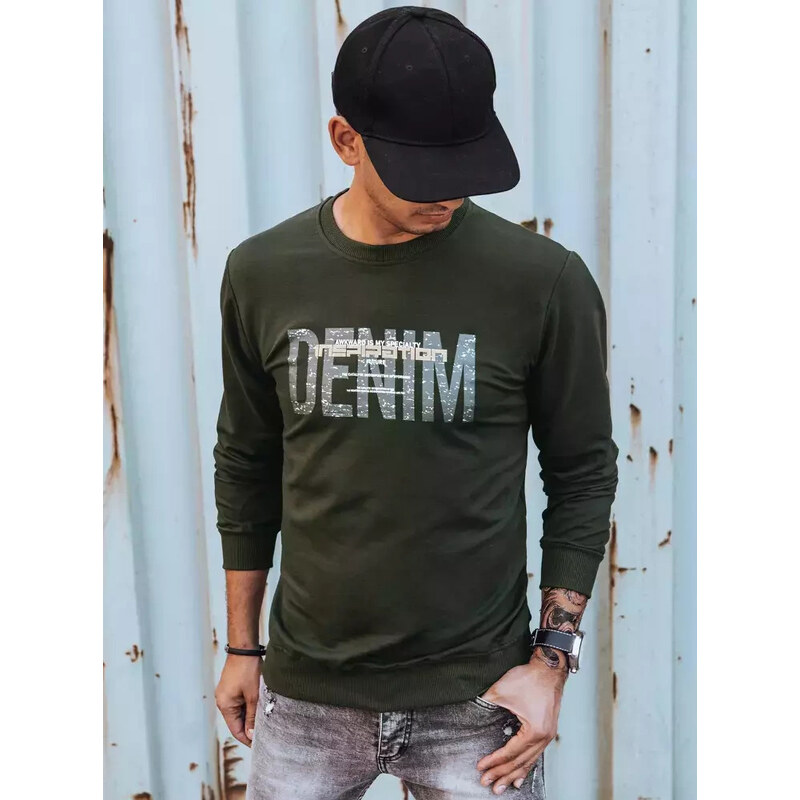 BASIC Khaki mikina s nápisem DENIM
