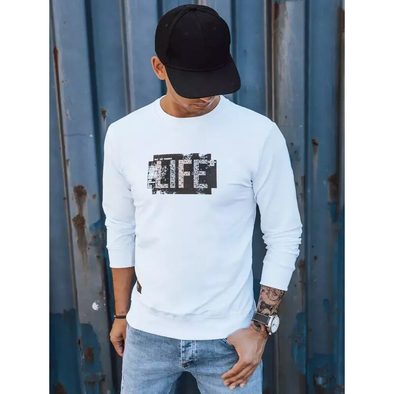 BASIC Bílá pánská mikina LIFE