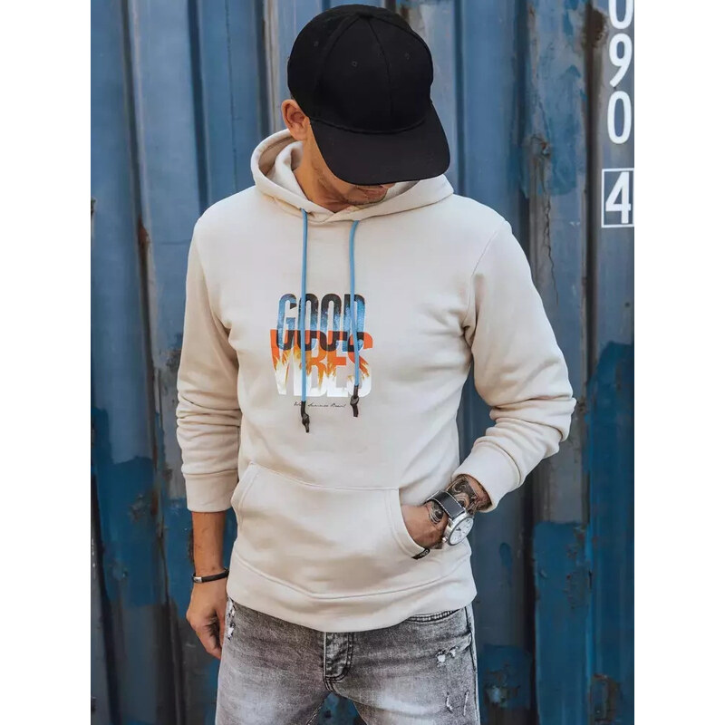 BASIC Béžová mikina s nápisem GOOD VIBES BX5378