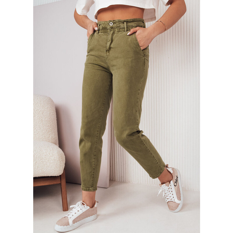 BASIC Khaki rovné kalhoty mom fit FINN