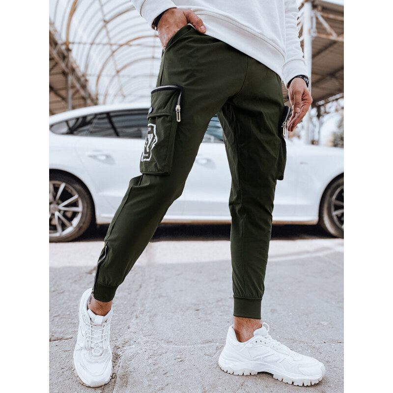 BASIC Khaki pánské jogger tepláky s kapsami