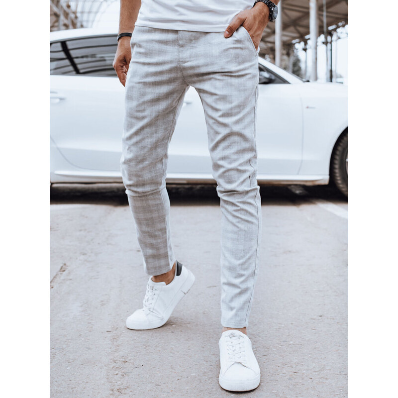 BASIC Světle šedé ležérní kárované kalhoty UX4398