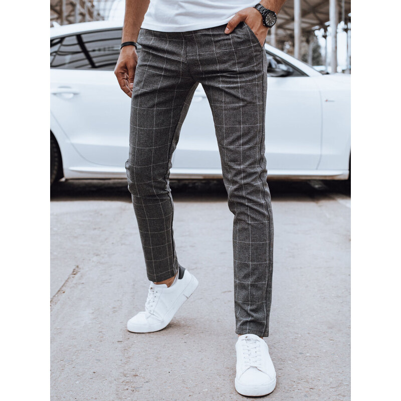 BASIC Tmavě šedé ležérní kárované kalhoty UX4396