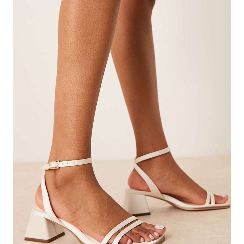 ASOS DESIGN Wide Fit Honeydew mid block heeled sandals in ivory-White 115684599