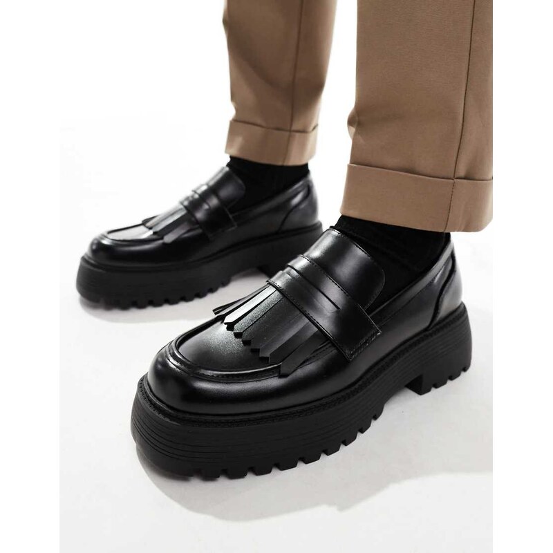 ASOS DESIGN chunky loafers in black with fringing