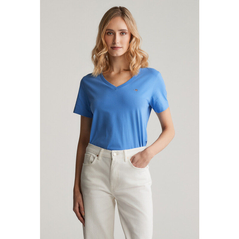 TRIČKO GANT REG SHIELD SS V-NECK T-SHIRT PERFECT BLUE 103721477