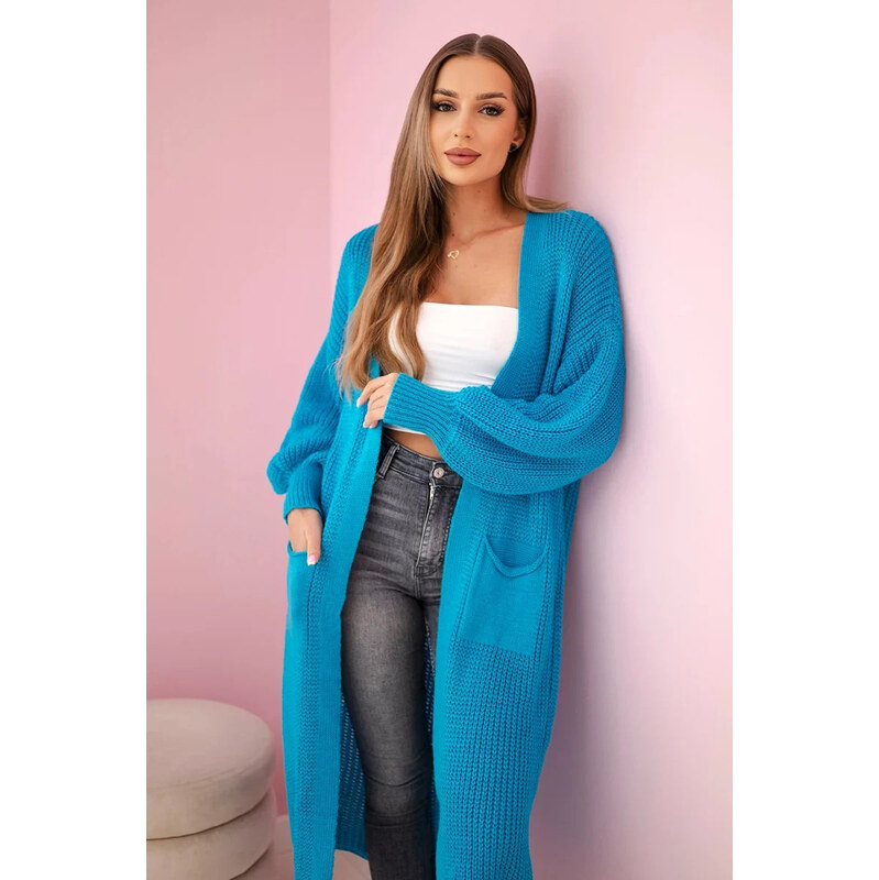 K-Fashion Svetr dlouhý kardigan tyrkys 104401509
