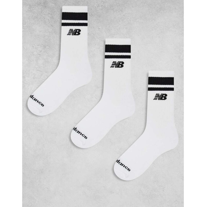 New Balance 3 pack mid socks in white stripe