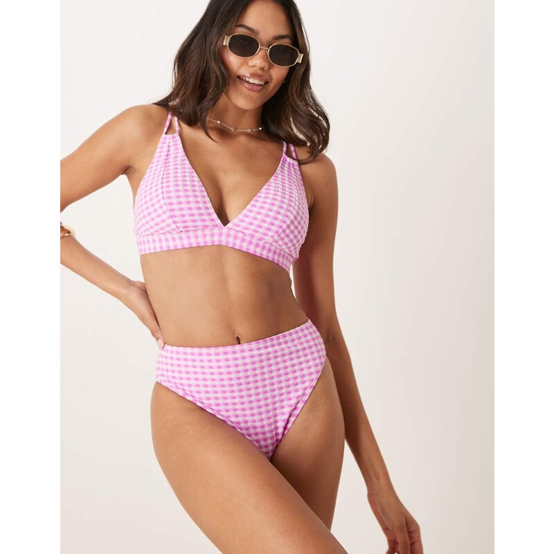 Peek & Beau Fuller Bust textured gingham high waist bikini bottom in 104407874