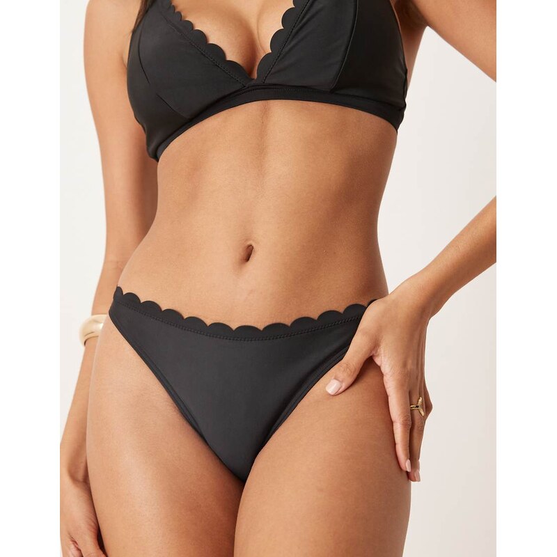 Peek & Beau Fuller Bust scallop high leg bikini bottom in black