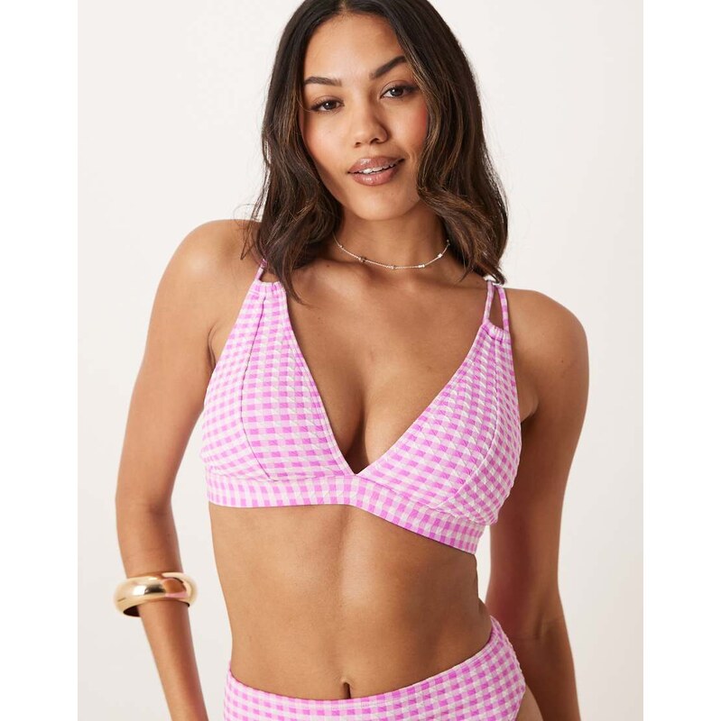Peek & Beau Fuller Bust textured gingham bikini top in pink