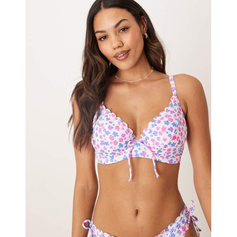 Peek & Beau Fuller Bust scallop ditsy floral underwire bikini top in 104407885