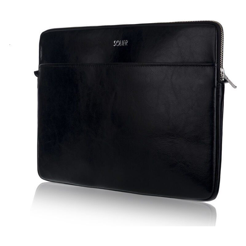 SOLIER Černé kožené pouzdro pro notebook 15 Černá 85879660