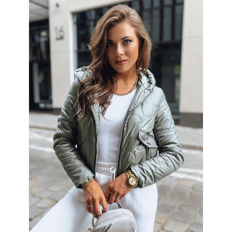 BASIC Zelená prošívaná crop bunda LILYWOOL Khaki 86028375