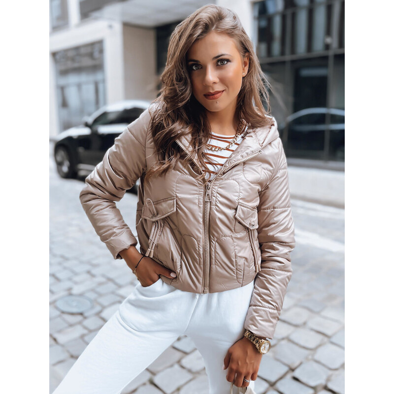 BASIC Tmavě béžová prošívaná crop bunda LILYWOOL 86028378