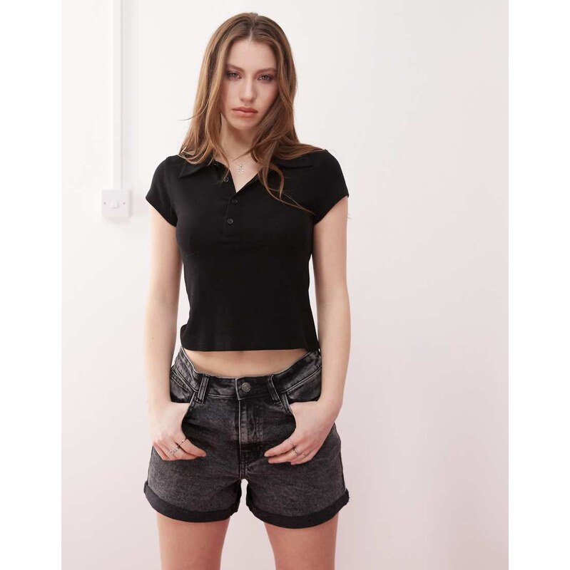 Noisy May Moni high waisted denim short in dark grey wash 104410258